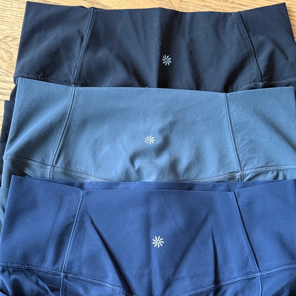 3 pairs Athleta Salutation Stash 7/8 Leggings - Black, Gray, and Blue - Picture 2 of 3